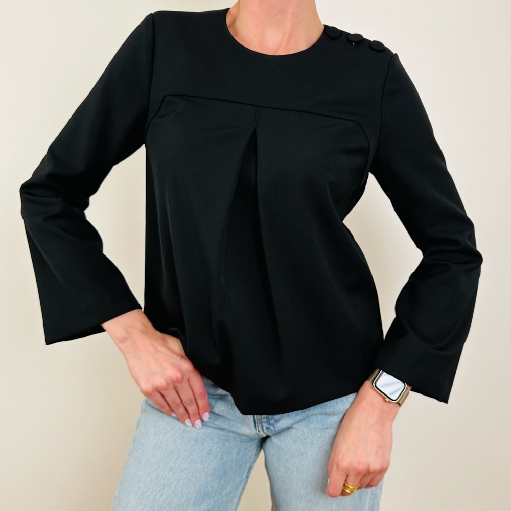 New Rebecca Taylor relaxed fit black long sleeve wool blend pull on blouse top